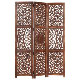 Berkfield Home Hand carved 3-Panel Room Divider Brown 120x165 cm Solid Mango Wood - thumbnail 6