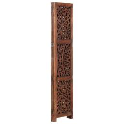 Berkfield Home Hand carved 3-Panel Room Divider Brown 120x165 cm Solid Mango Wood - thumbnail 3