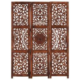 Berkfield Home Hand carved 3-Panel Room Divider Brown 120x165 cm Solid Mango Wood - thumbnail 2