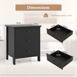 Costway Bedroom Nightstand Compact Storage Chest w/ 3 Drawer-Black in Black - thumbnail 2