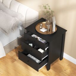 Costway Bedroom Nightstand Compact Storage Chest w/ 3 Drawer-Black in Black - thumbnail 4