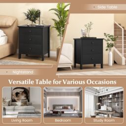Costway Bedroom Nightstand Compact Storage Chest w/ 3 Drawer-Black in Black - thumbnail 3