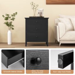 Costway Bedroom Nightstand Compact Storage Chest w/ 3 Drawer-Black in Black - thumbnail 6