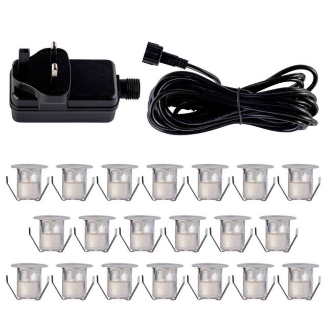 First Choice Lighting Set of 20 - 30mm Stainless Steel IP67 Cool White LED Decking Kit in Silver - image 1