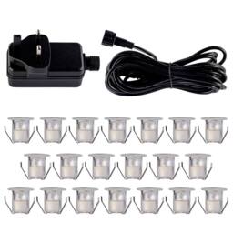 First Choice Lighting Set of 20 - 30mm Stainless Steel IP67 Cool White LED Decking Kit in Silver