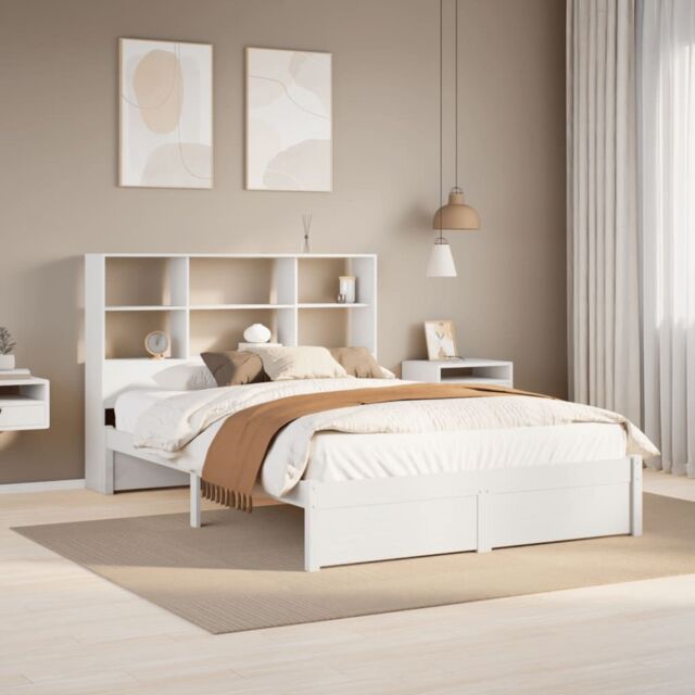Berkfield Home Bookcase Bed without Mattress White 160x200cm Solid Wood Pine - Size: 160x200 cm - image 1