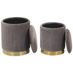 Wyld and Coco Set of 2 Grey Velvet Storage Pouffes with Gold Base - thumbnail 3
