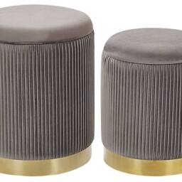 Wyld and Coco Set of 2 Grey Velvet Storage Pouffes with Gold Base - thumbnail 2