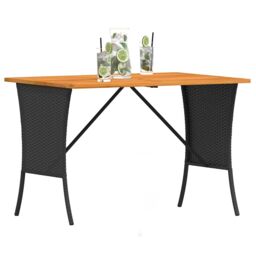 Berkfield Home Garden Table with Acacia Wood Top Black 105x75x72 cm Poly Rattan - Size: 105 x 75 x 72 cm - thumbnail 4