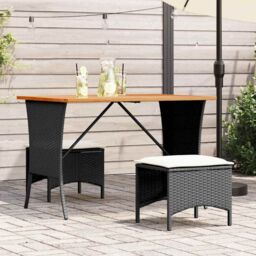Berkfield Home Garden Table with Acacia Wood Top Black 105x75x72 cm Poly Rattan - Size: 105 x 75 x 72 cm - thumbnail 1