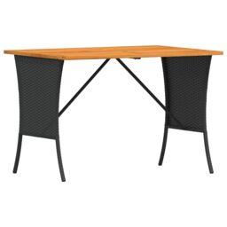 Berkfield Home Garden Table with Acacia Wood Top Black 105x75x72 cm Poly Rattan - Size: 105 x 75 x 72 cm - thumbnail 2