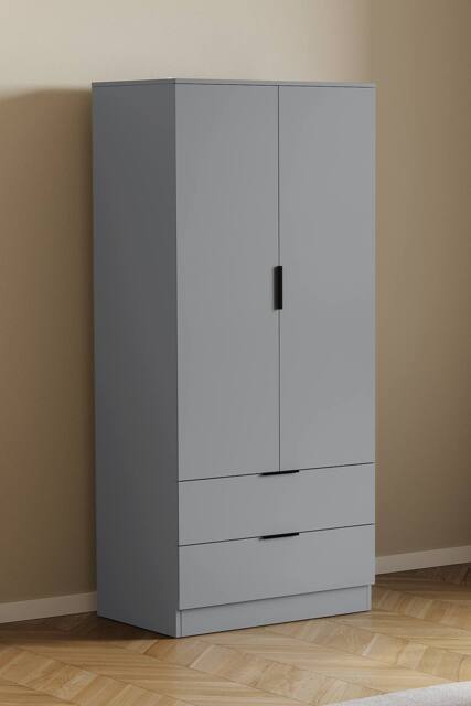 HD Designs Trega 2 Door 2 Drawer Wardrobe Clothes Hanging Rail MDF in Grey - image 1