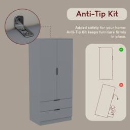 HD Designs Trega 2 Door 2 Drawer Wardrobe Clothes Hanging Rail MDF in Grey - thumbnail 4