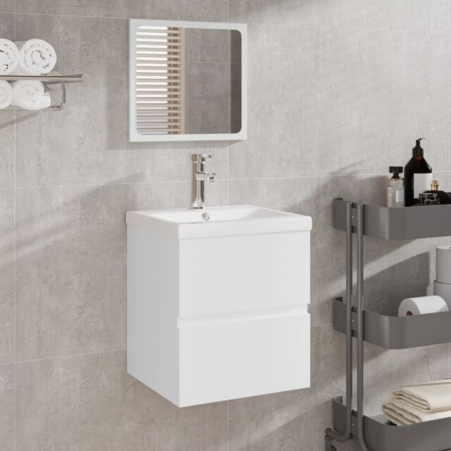 Berkfield Home Bathroom Sink Cabinet with Basin & Mirror White - image 1