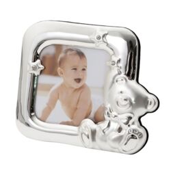 Happy Homewares Square Shaped Teddy Bear Baby Photo Frame with Small Diamante Stars in Silver - thumbnail 1