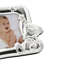 Happy Homewares Square Shaped Teddy Bear Baby Photo Frame with Small Diamante Stars in Silver - thumbnail 4