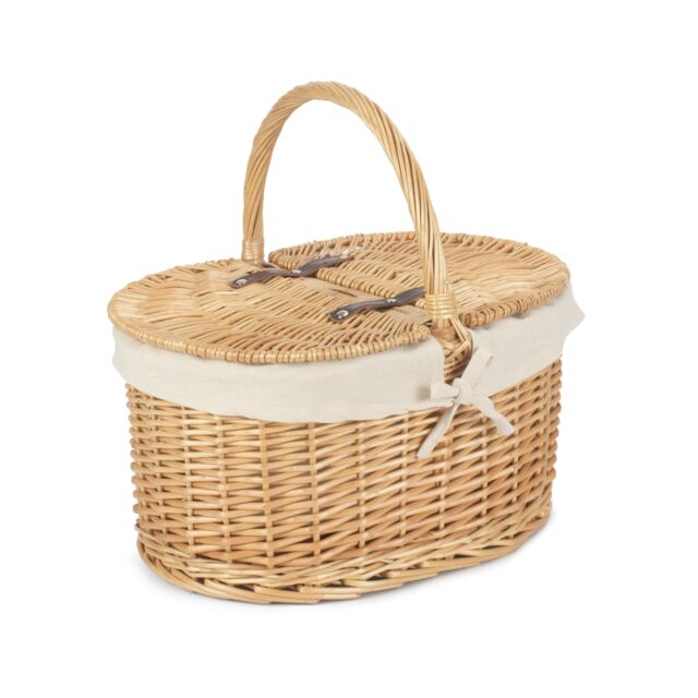 Red Hamper Wicker Cotton Lined Buff Oval Shopping Basket in White - image 1