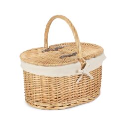 Red Hamper Wicker Cotton Lined Buff Oval Shopping Basket in White - thumbnail 1