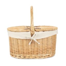 Red Hamper Wicker Cotton Lined Buff Oval Shopping Basket in White - thumbnail 3