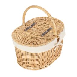 Red Hamper Wicker Cotton Lined Buff Oval Shopping Basket in White - thumbnail 2