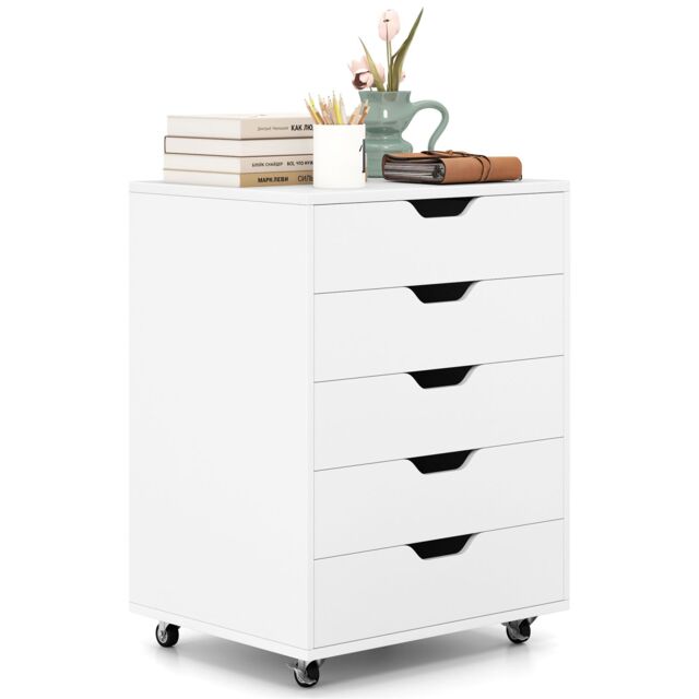 Gymax 5-Drawer Chest Rolling Dresser Under Desk Filing Cabinet With Wheels in White - image 1