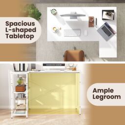 Gymax L-shaped Computer Desk, Reversible Corner Desk With Adjustable Shelf in White - thumbnail 3