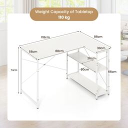 Gymax L-shaped Computer Desk, Reversible Corner Desk With Adjustable Shelf in White - thumbnail 2