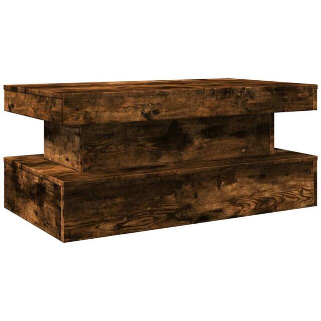 Berkfield Home Modern Coffee Table with LED Lights Smoked Oak 90x50x40 cm in Brown - Size: 90 x 50 x 40 cm - image 1