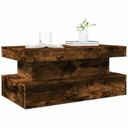 Berkfield Home Modern Coffee Table with LED Lights Smoked Oak 90x50x40 cm in Brown - Size: 90 x 50 x 40 cm - thumbnail 6