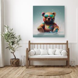 "Warren Reed - Designer Splashart Bear In Glasses Canvas - Size: W30"" x H30""" - thumbnail 1