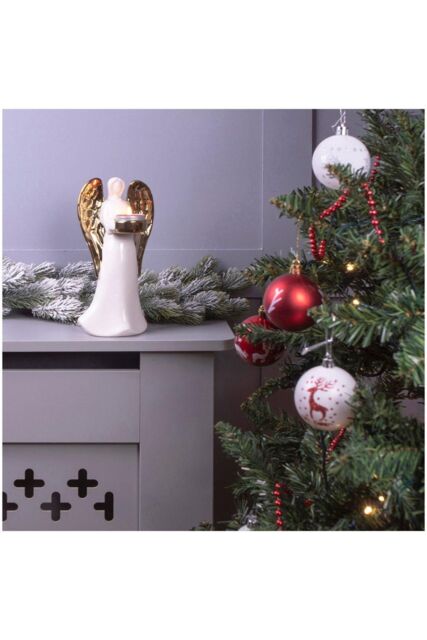 Netagon Ceramic Christmas Festive Winged Angel Tealight Holder Ornament - Gold in White - image 1