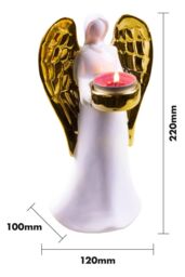 Netagon Ceramic Christmas Festive Winged Angel Tealight Holder Ornament - Gold in White - thumbnail 2
