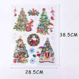 Shatchi 3D Christmas Window Stickers Colourful - 4 Assorted Sheets Clings Reusable Glass Snowflakes Sticker Christmas Scene, PVC - thumbnail 5