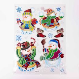 Shatchi 3D Christmas Window Stickers Colourful - 4 Assorted Sheets Clings Reusable Glass Snowflakes Sticker Christmas Scene, PVC - thumbnail 2