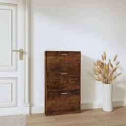 Berkfield Home Shoe Cabinet Smoked Oak 59x17x108 cm Engineered Wood in Brown - Size: 59 x 17 x 108 cm - thumbnail 3