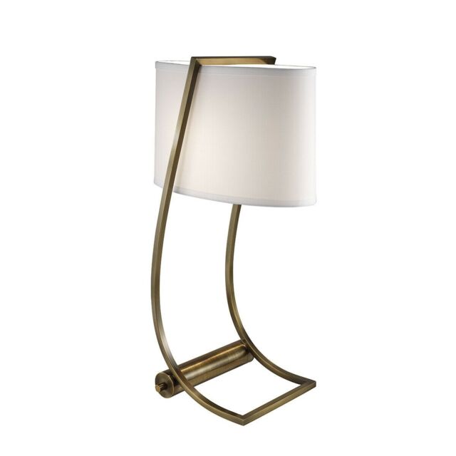 Loops Table Lamp USB Port in Base White Cotton Fabric SHade Bali Brass LED E27 60W - image 1