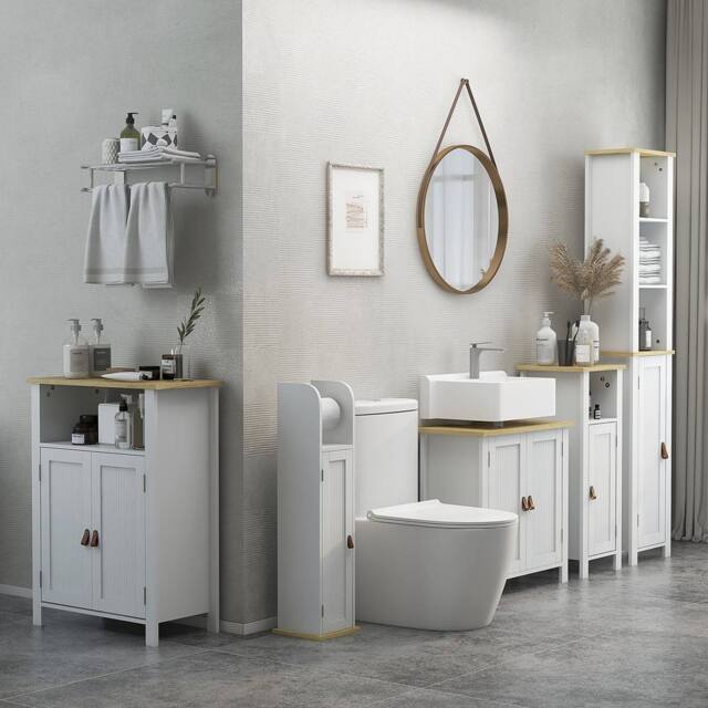 Kleankin Bathroom Under Sink Cabinet with Adjustable Shelf, White - image 1