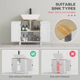 Kleankin Bathroom Under Sink Cabinet with Adjustable Shelf, White - thumbnail 4