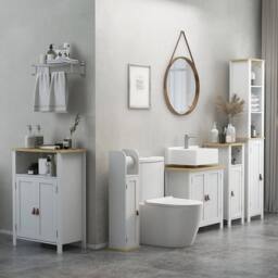 Kleankin Bathroom Under Sink Cabinet with Adjustable Shelf, White - thumbnail 1