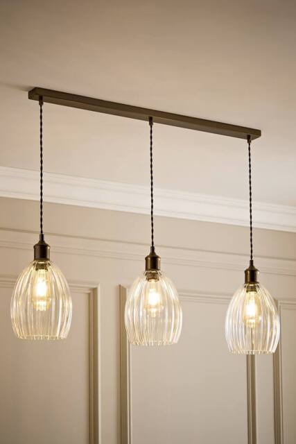 ValueLights Cheltenham Clear Ribbed Glass Dome 3 Drop Bar Diner Ceiling Light in Bronze - image 1