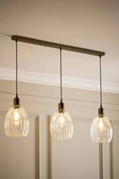 ValueLights Cheltenham Clear Ribbed Glass Dome 3 Drop Bar Diner Ceiling Light in Bronze