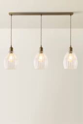 ValueLights Cheltenham Clear Ribbed Glass Dome 3 Drop Bar Diner Ceiling Light in Bronze - thumbnail 3