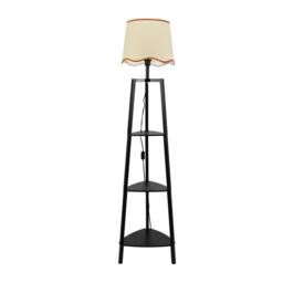 ValueLights Hiru Black 3 Tier Wood Shelf Floor Lamp with Trim Linen Scallop Shade in Burnt Orange - thumbnail 3