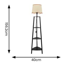 ValueLights Hiru Black 3 Tier Wood Shelf Floor Lamp with Trim Linen Scallop Shade in Burnt Orange - thumbnail 4