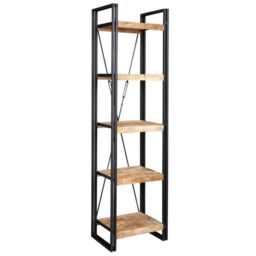 Indian Hub Cosmo Industrial Slim Open Bookcase - Solid Mango Wood L40xW55xH200 cm in Brown - thumbnail 1