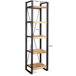 Indian Hub Cosmo Industrial Slim Open Bookcase - Solid Mango Wood L40xW55xH200 cm in Brown - thumbnail 4