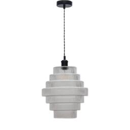 First Choice Lighting Set of 2 Benson - 7 Tier Glass & Black Ceiling Pendant Lights in Clear - thumbnail 2