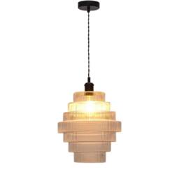 First Choice Lighting Set of 2 Benson - 7 Tier Glass & Black Ceiling Pendant Lights in Clear - thumbnail 3