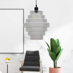 First Choice Lighting Set of 2 Benson - 7 Tier Glass & Black Ceiling Pendant Lights in Clear - thumbnail 4