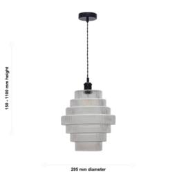 First Choice Lighting Set of 2 Benson - 7 Tier Glass & Black Ceiling Pendant Lights in Clear - thumbnail 6